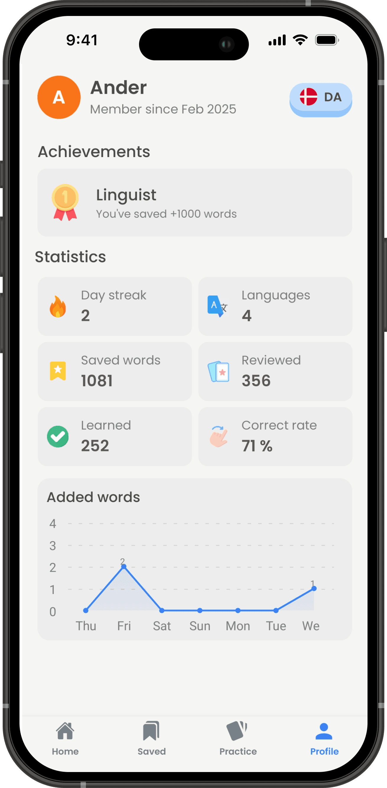 Daily streak and stats in WordWise